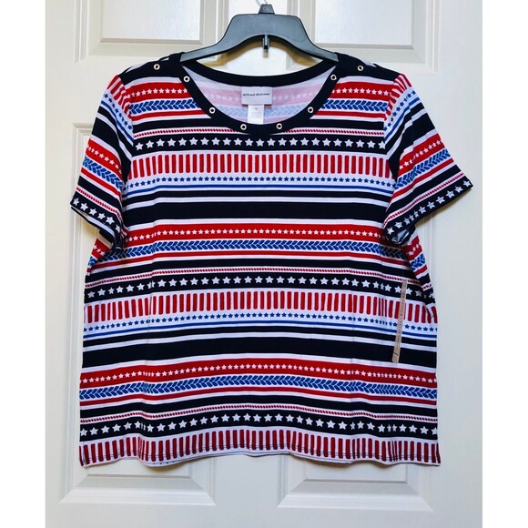 ALFRED DUNNER WOMEN'S TOP SIZE XL STRIPE PATRIOTIC,4 OF JULY, PULL OVER, KNIT - Picture 2 of 6